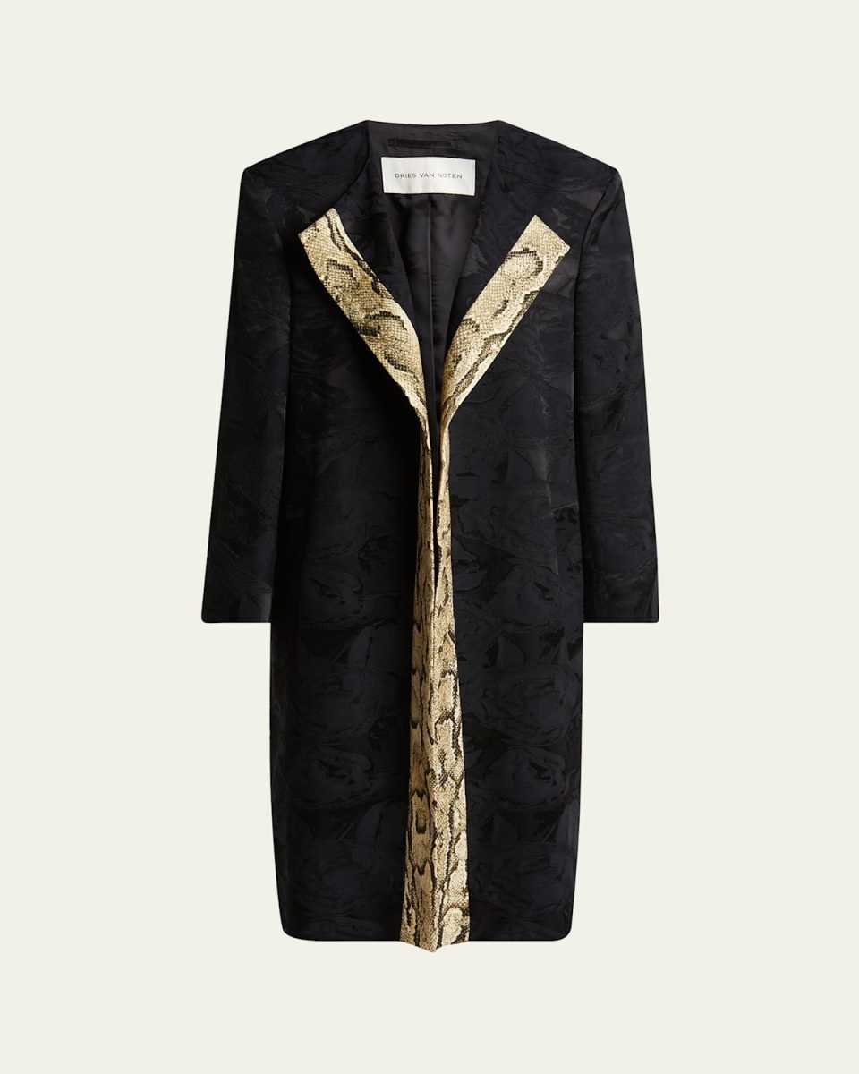 Rivkam Floral Snakeskin-Trim Open Front Coat
